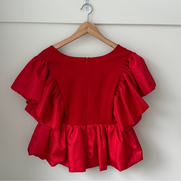 Anthropologie Sunday in Brooklyn Vibrant Red Heart Ruffle Cap Sleeves Blouse NWT - Picture 5 of 7